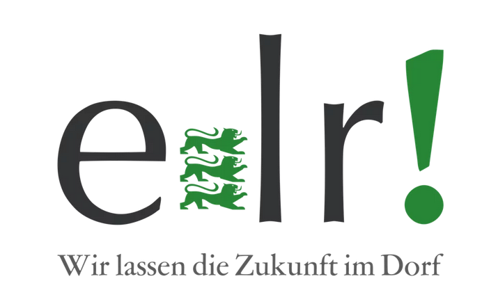 Logo mit Schriftzug "elr!" und drei grünen Löwen, darunter Slogan "Wir lassen die Zukunft im Dorf"